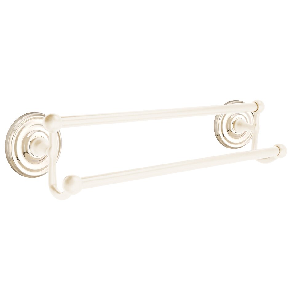 18" Double Towel Bar with Regular Rose in Lifetime Polished Nickel