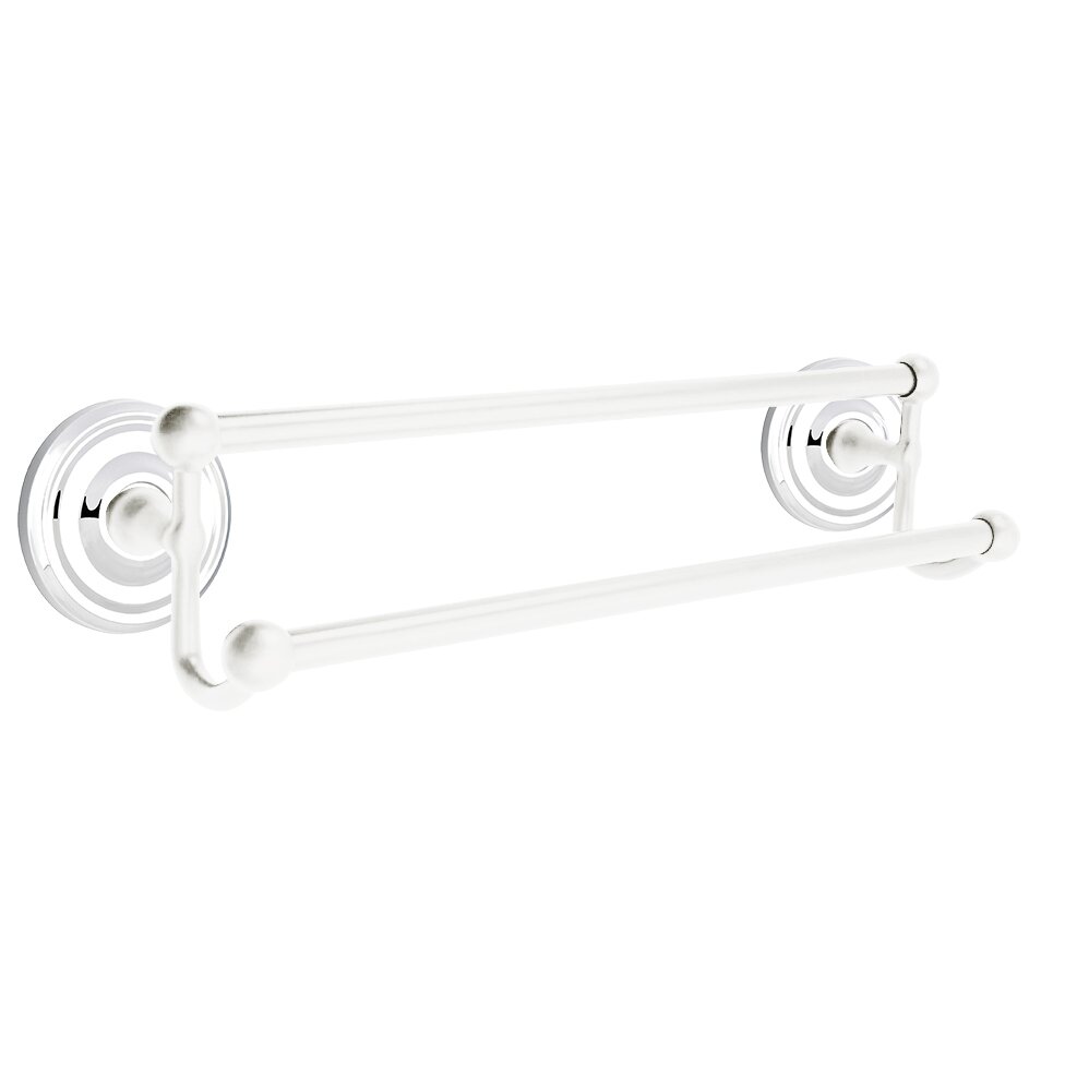 18" Double Towel Bar with Regular Rose in Polished Chrome