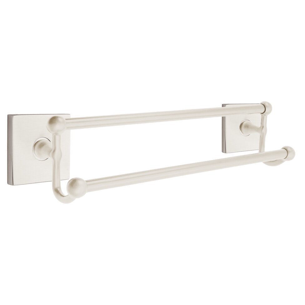 18" Double Towel Bar with Square Rose in Satin Nickel