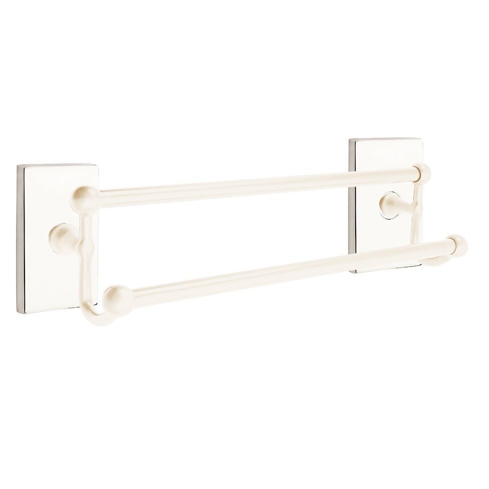 18" Double Towel Bar with Modern Rectangular Rose in Lifetime Polished Nickel