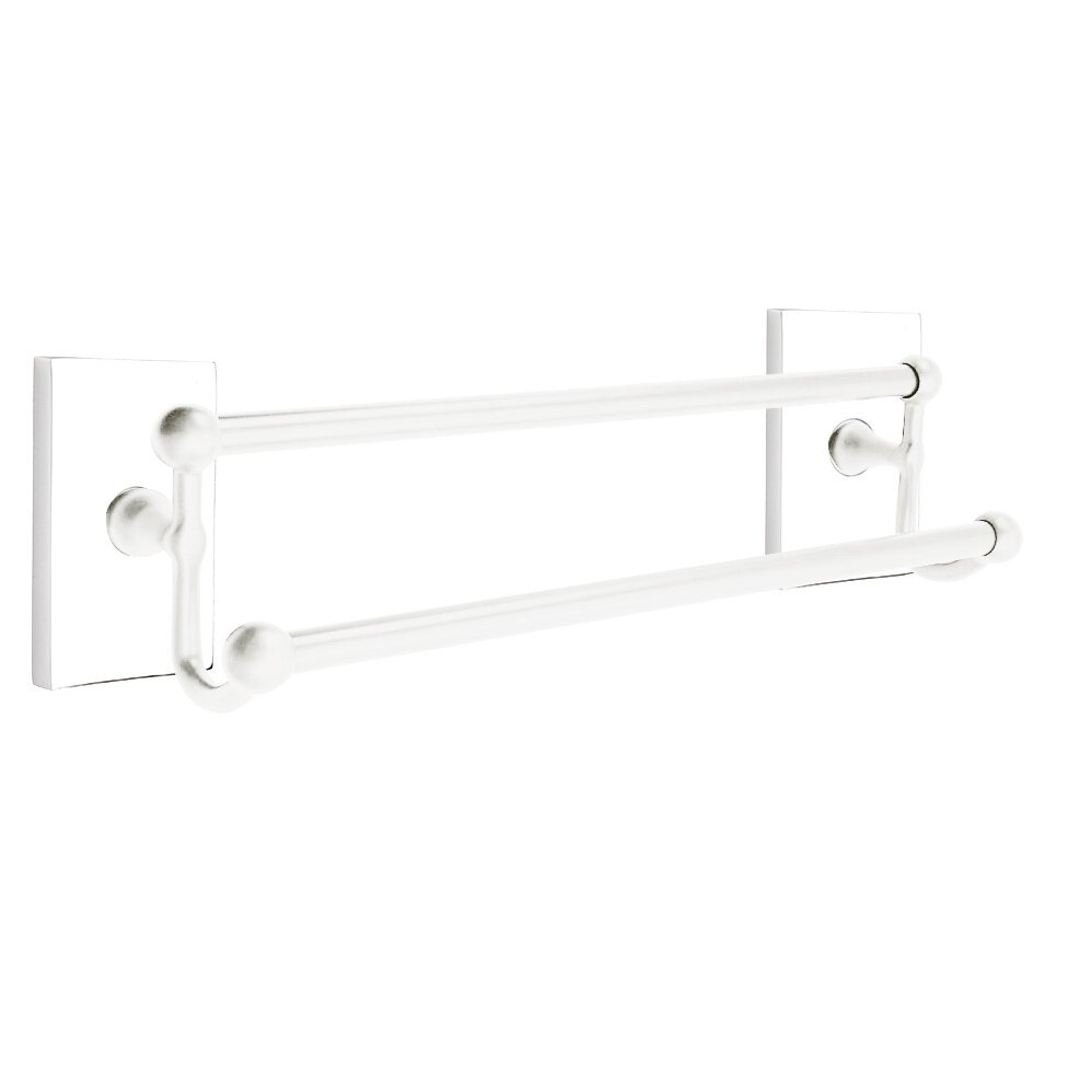 18" Double Towel Bar with Modern Rectangular Rose in Polished Chrome