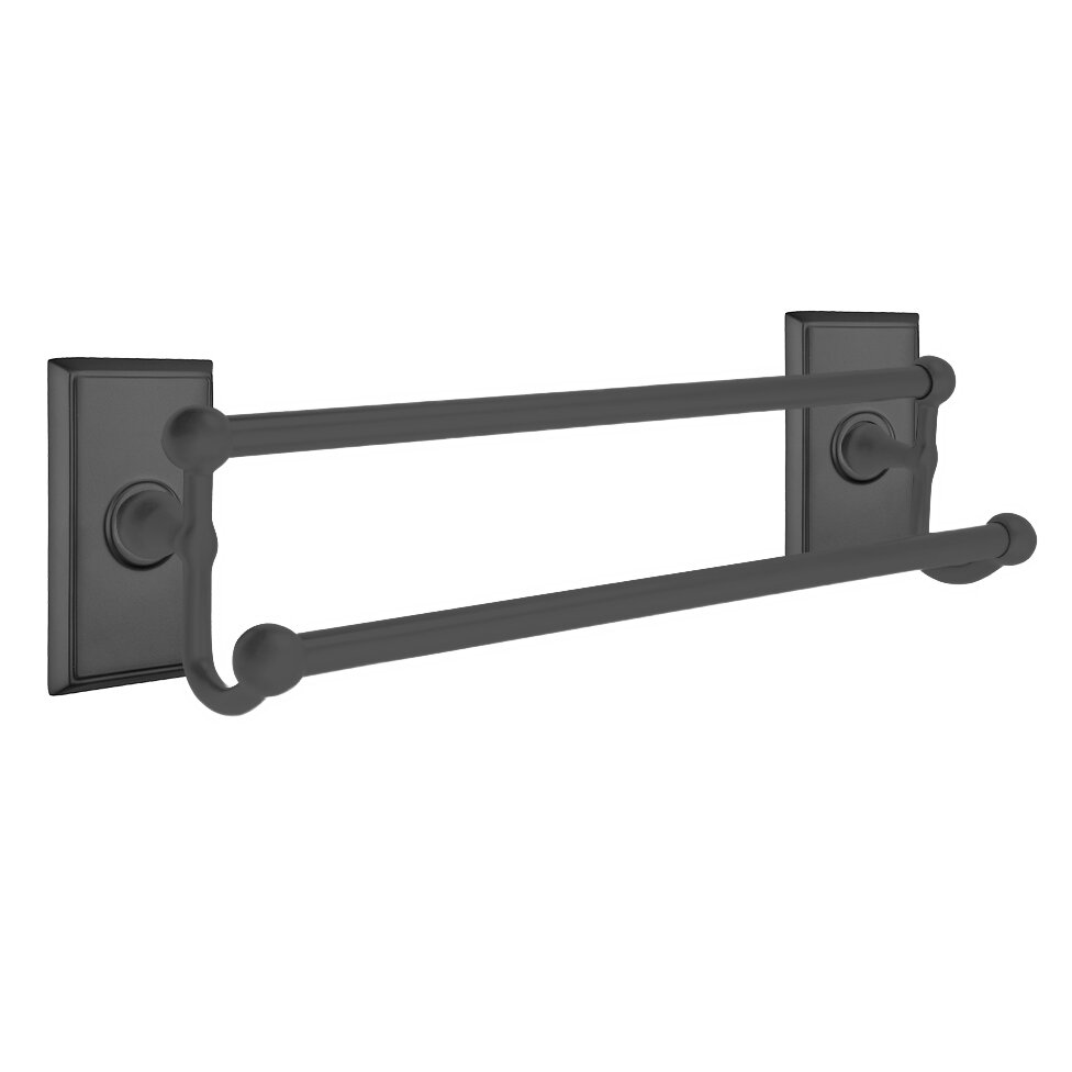 18" Double Towel Bar with Rectangular Rose in Flat Black