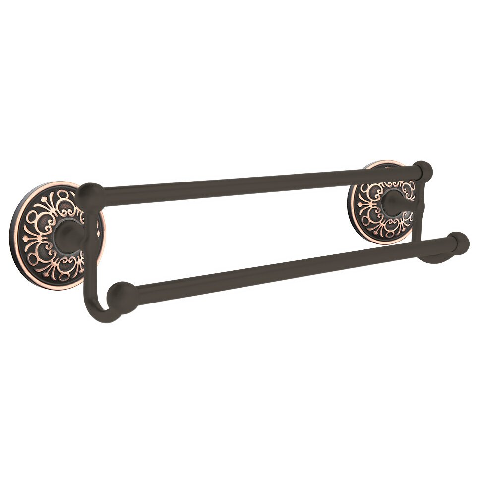 18" Double Towel Bar with Lancaster Rose in Oil Rubbed Bronze