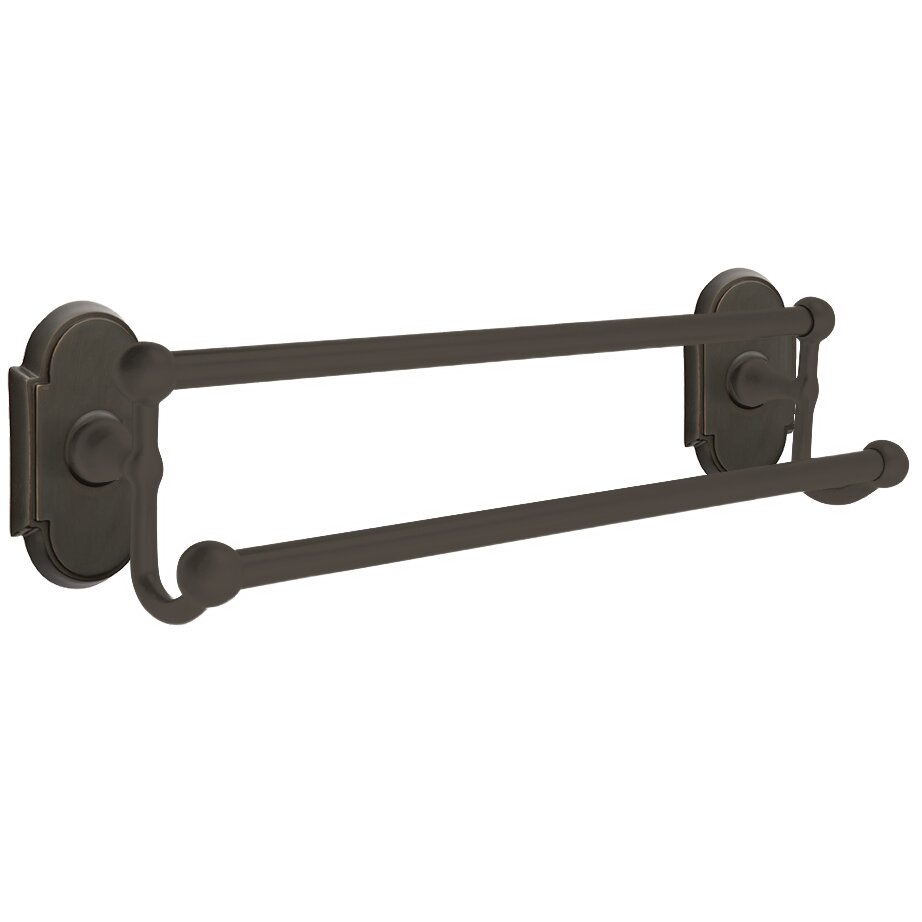 18" Double Towel Bar with #8 Rose in Oil Rubbed Bronze