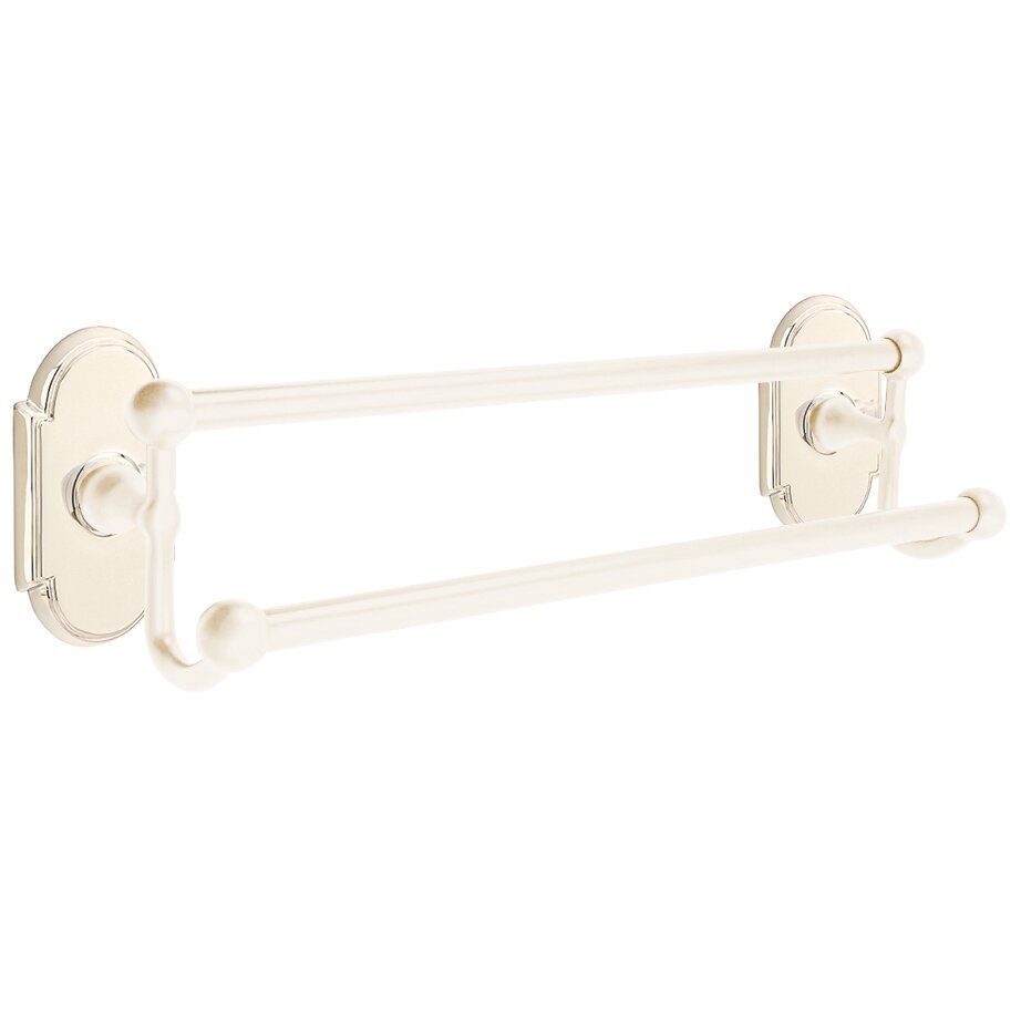 18" Double Towel Bar with #8 Rose in Lifetime Polished Nickel