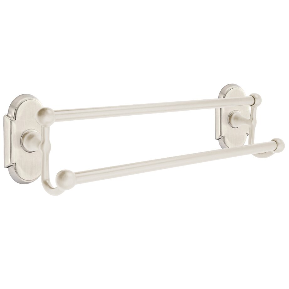 18" Double Towel Bar with #8 Rose in Satin Nickel