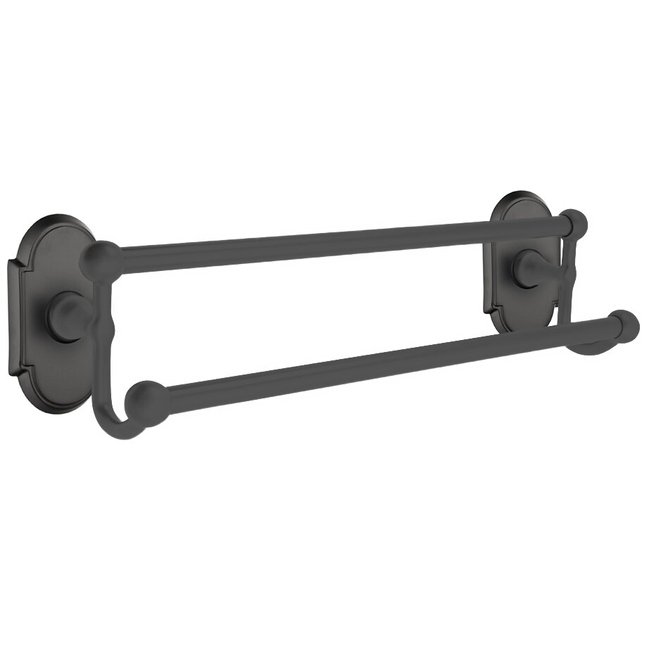 18" Double Towel Bar with #8 Rose in Flat Black