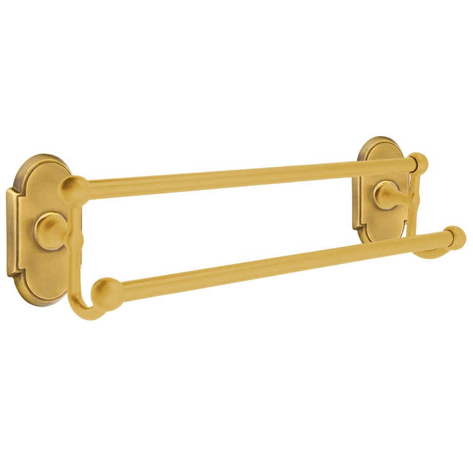 18" Double Towel Bar with #8 Rose in French Antique Brass