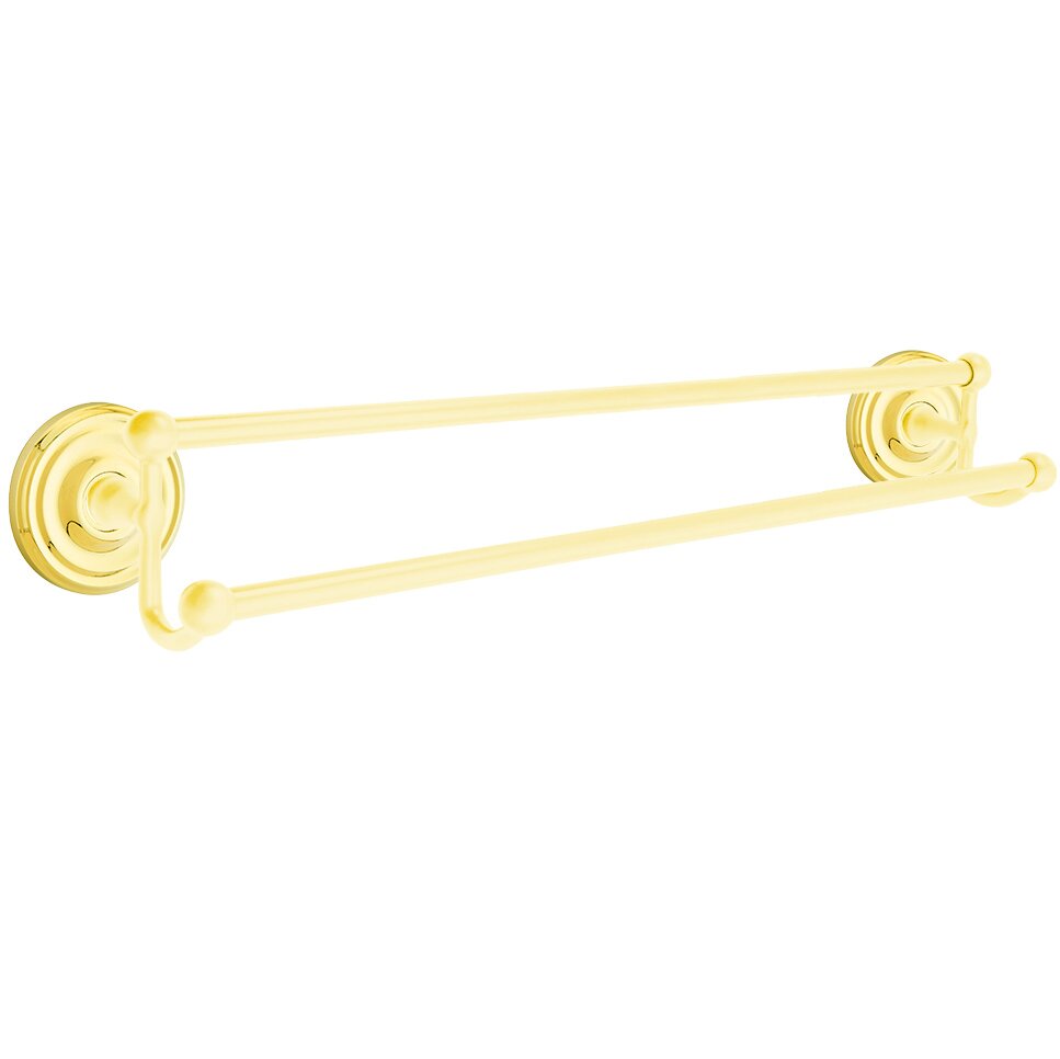 24" Double Towel Bar with Regular Rose in Lifetime Brass