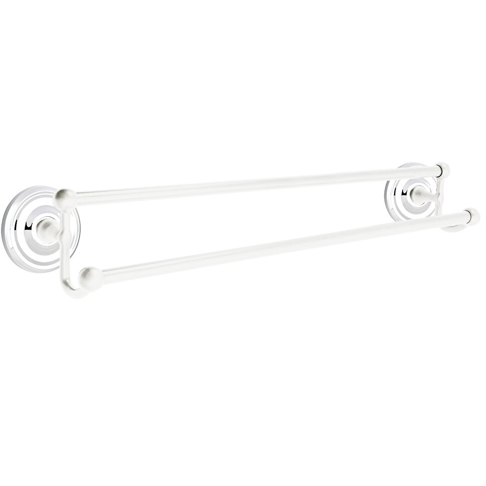 24" Double Towel Bar with Regular Rose in Polished Chrome