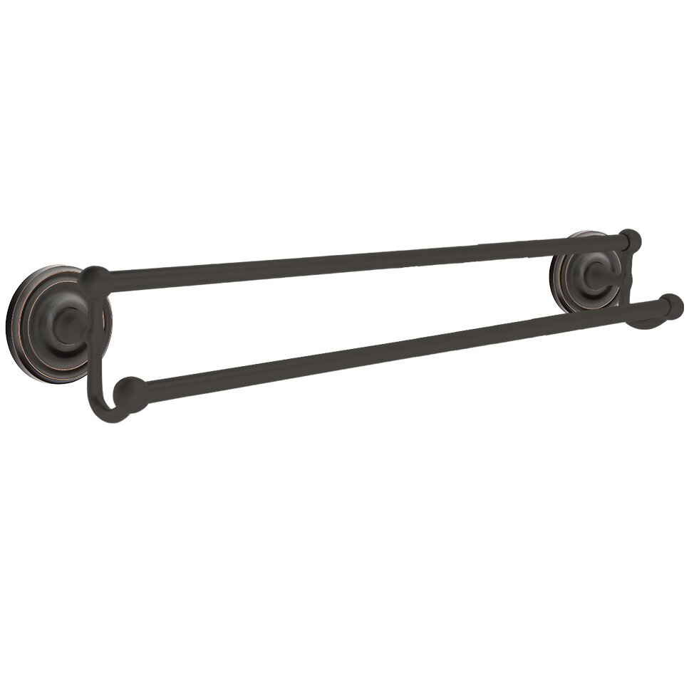 24" Double Towel Bar with Small Regular Rose in Oil Rubbed Bronze