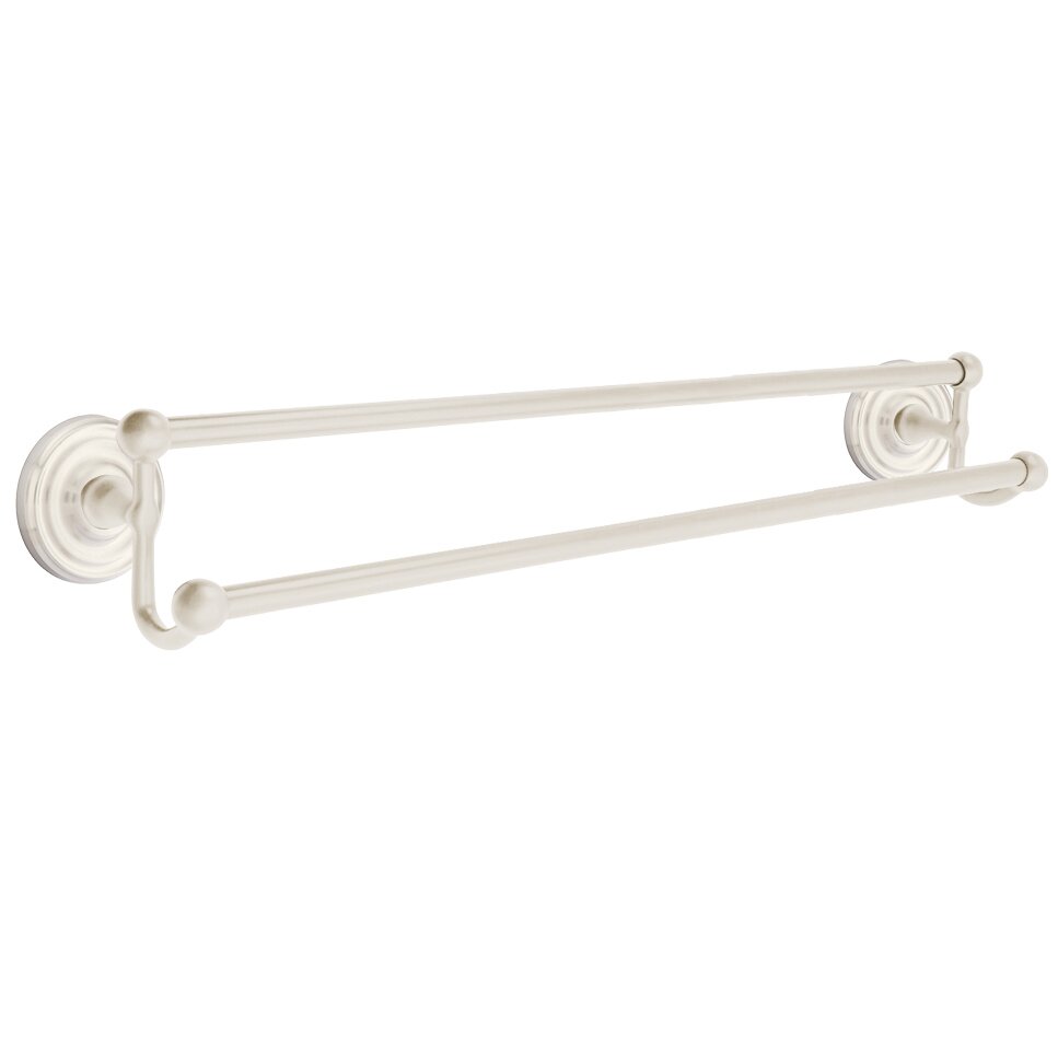24" Double Towel Bar with Small Regular Rose in Satin Nickel
