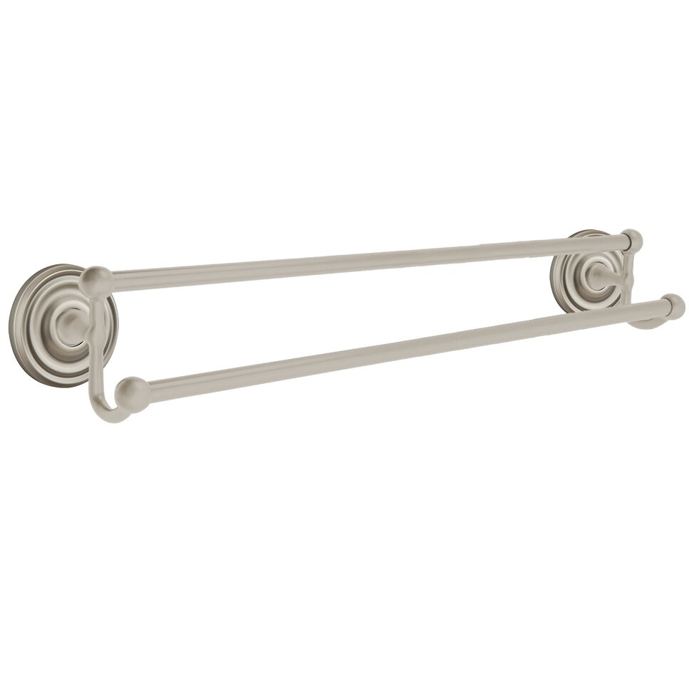 24" Double Towel Bar with Small Regular Rose in Pewter
