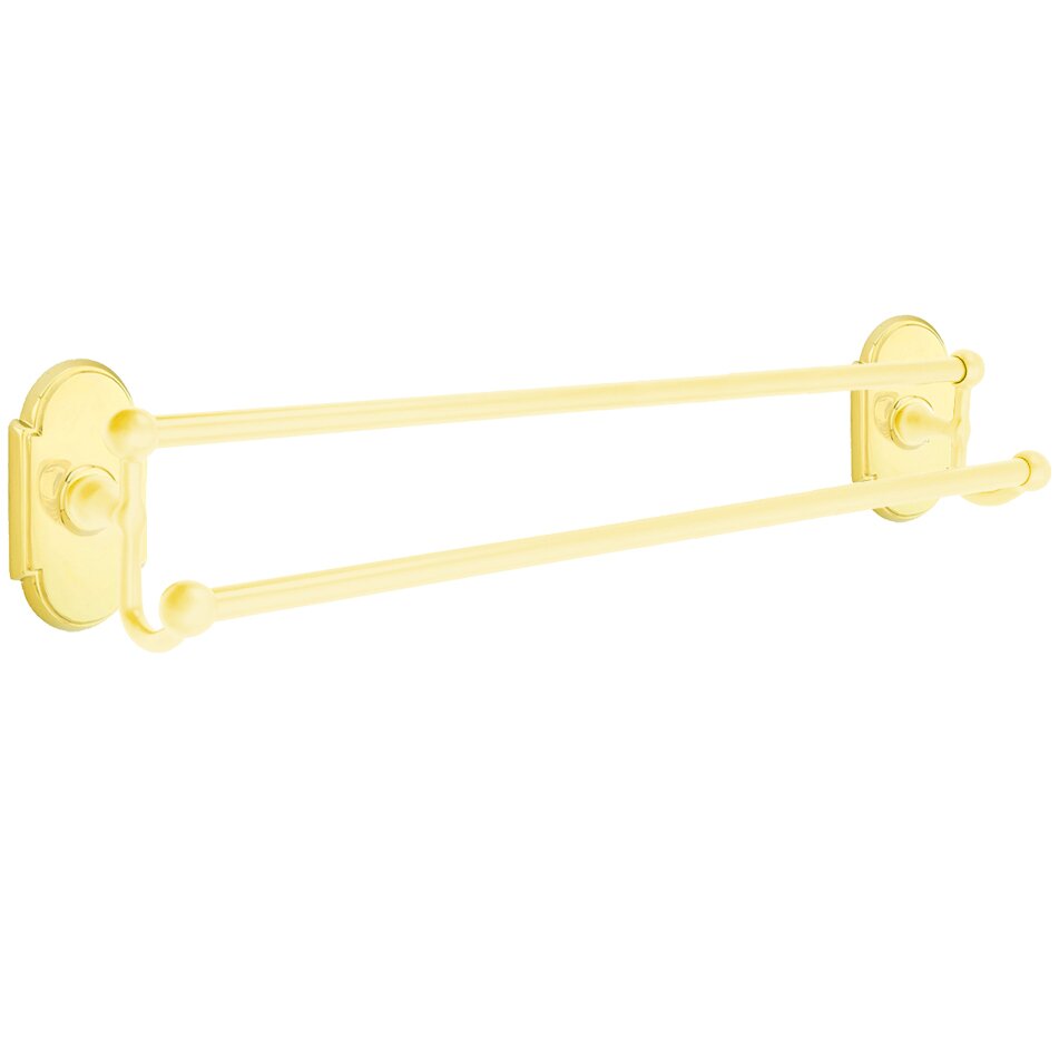 24" Double Towel Bar with #8 Rose in Unlacquered Brass