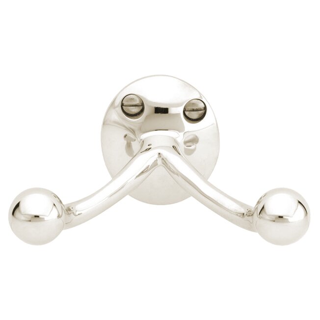 Tradtional Brass Double Hook in Lifetime Polished Nickel