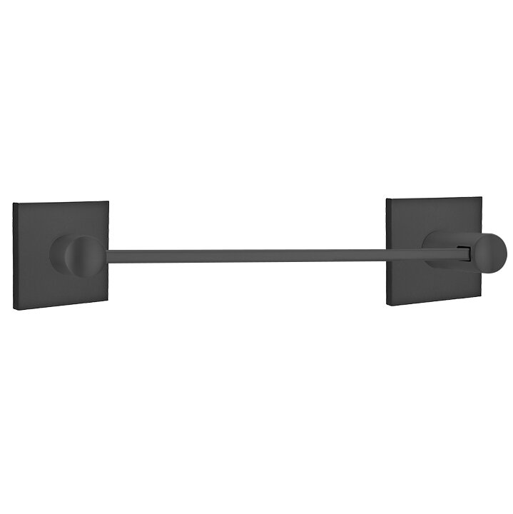 12" Centers Brass Modern Towel Bar with Square Disk Rosette in Flat Black