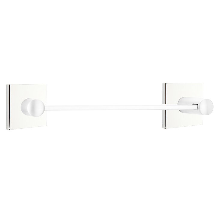 12" Centers Brass Modern Towel Bar with Square Disk Rosette in Polished Chrome