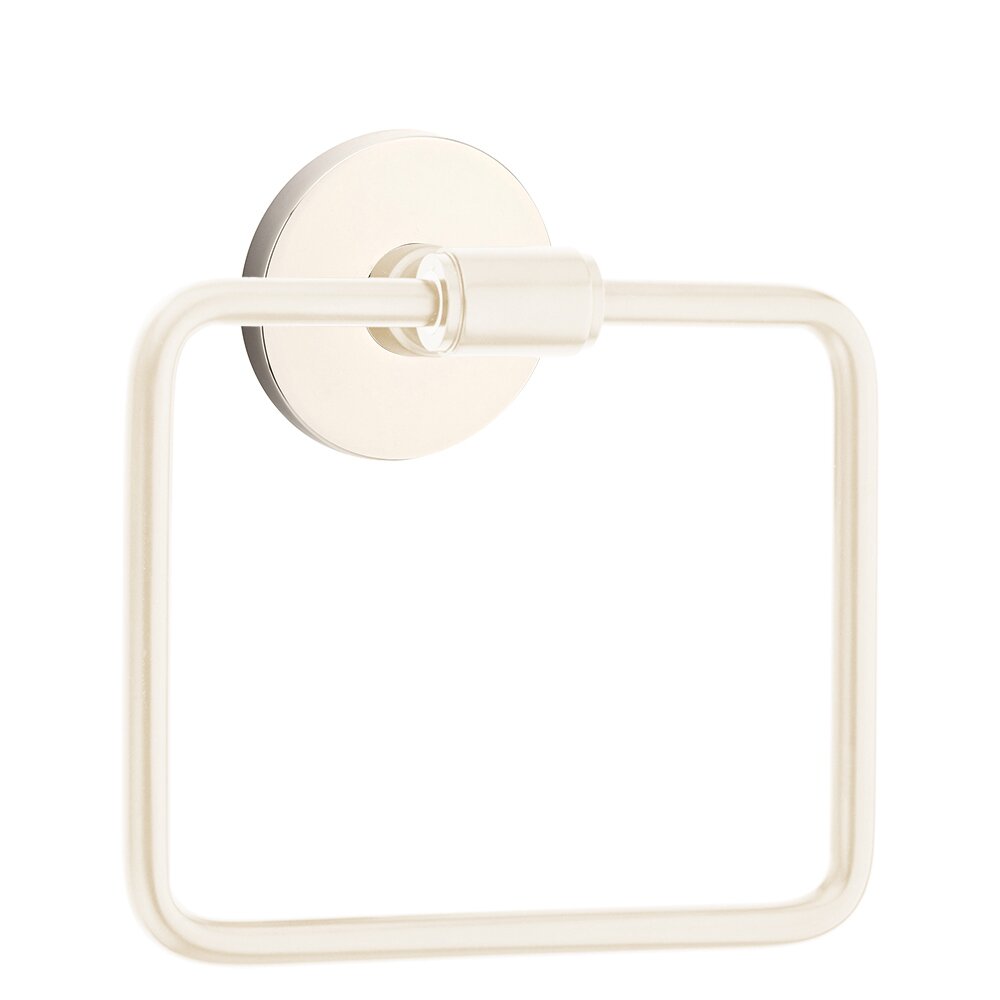 Transitional Brass Towel Ring with Small Disc Rosette in Lifetime Polished Nickel