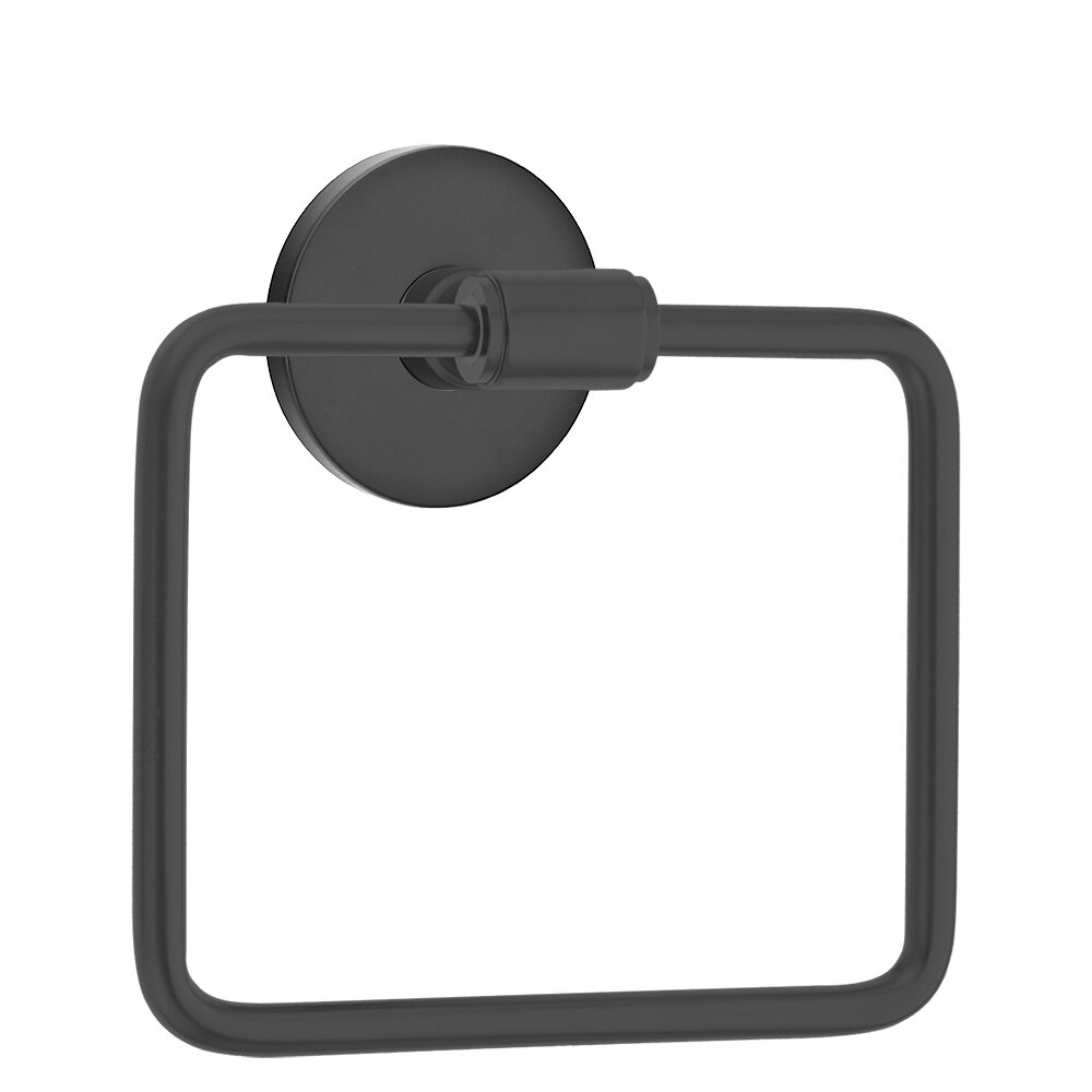Transitional Brass Towel Ring with Small Disc Rosette in Flat Black