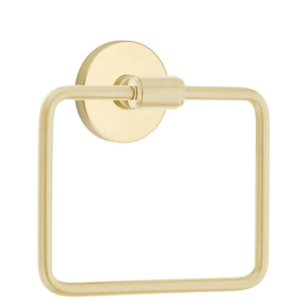 Transitional Brass Towel Ring with Small Disc Rosette in Satin Brass
