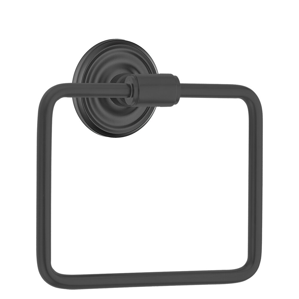 Transitional Brass Towel Ring with Regular Rosette in Flat Black
