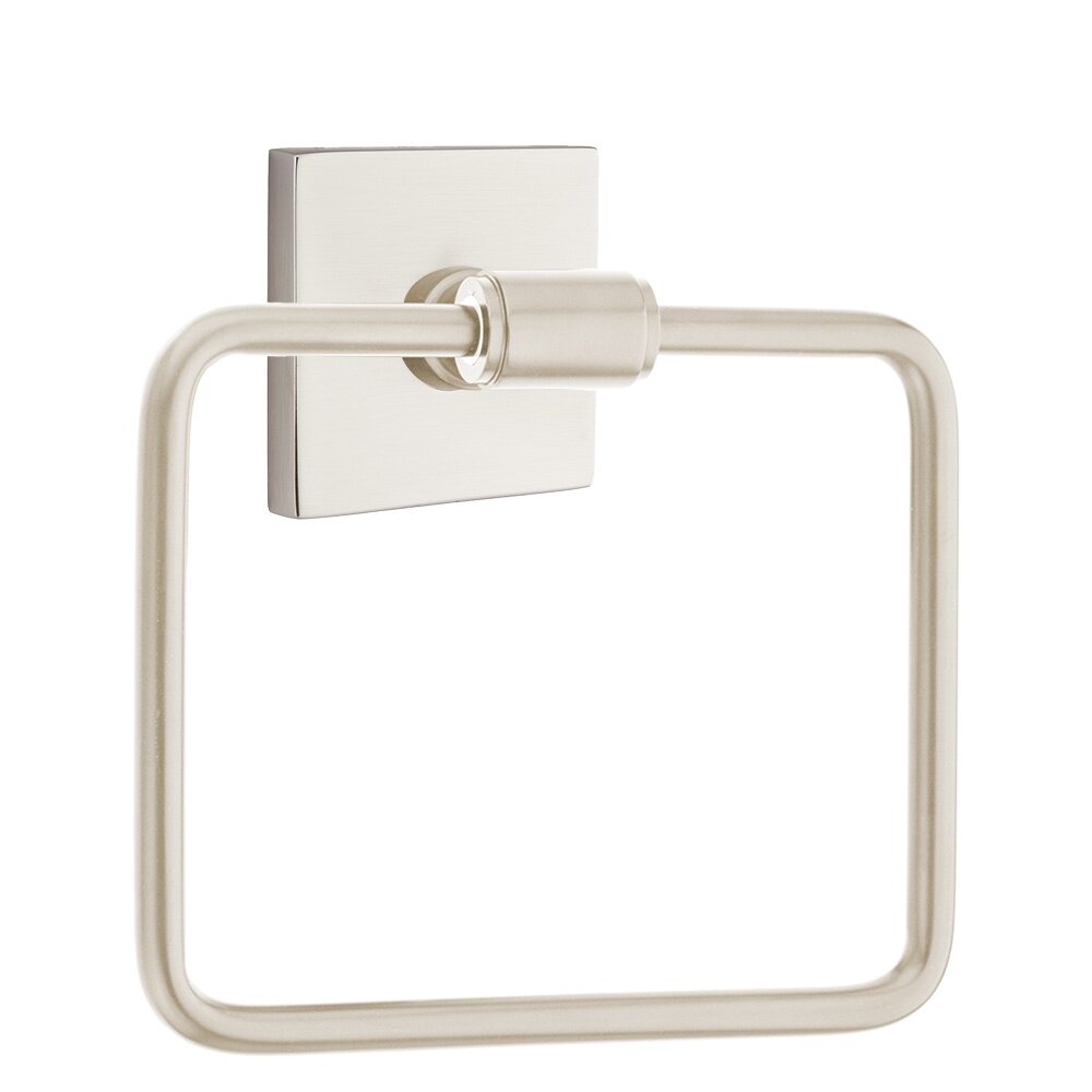 Transitional Brass Towel Ring with Square Rosette in Satin Nickel