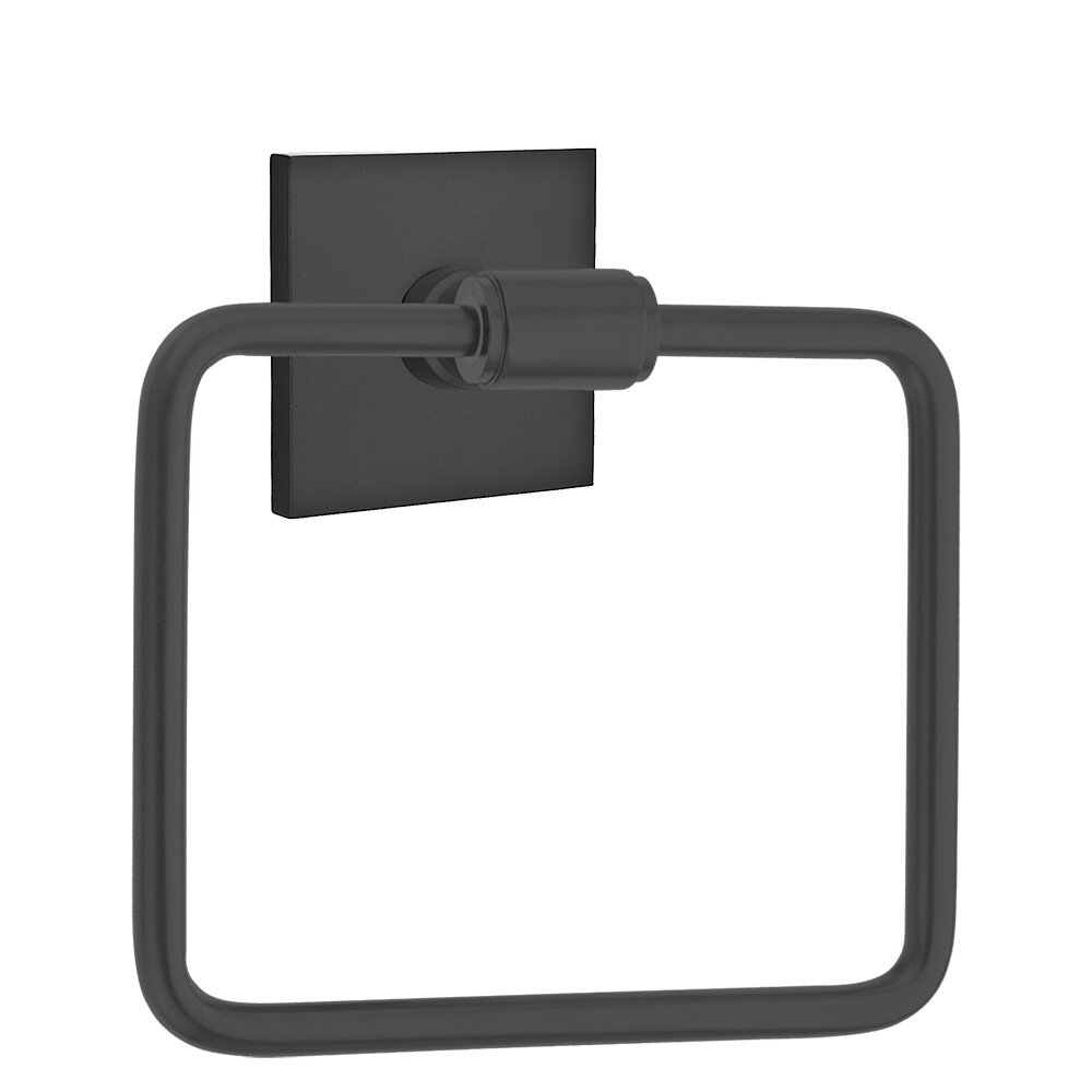 Transitional Brass Towel Ring with Square Rosette in Flat Black