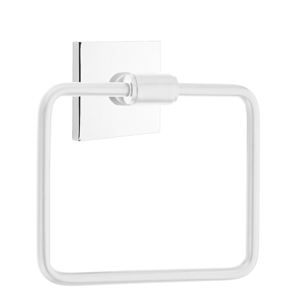 Transitional Brass Towel Ring with Square Rosette in Polished Chrome