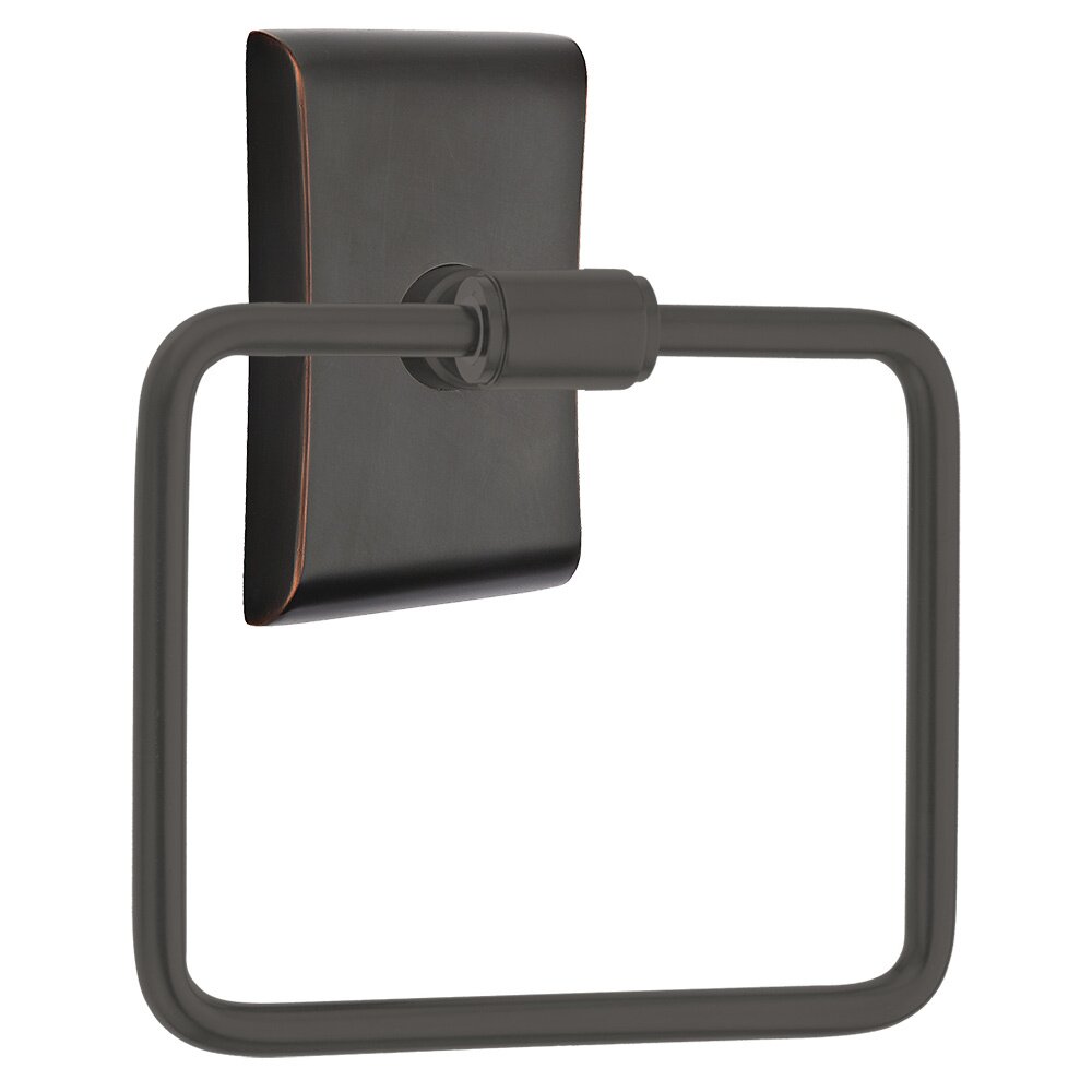 Transitional Brass Towel Ring with Neos Rosette in Oil Rubbed Bronze