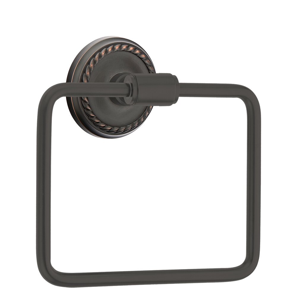 Transitional Brass Towel Ring with Rope Rosette in Oil Rubbed Bronze