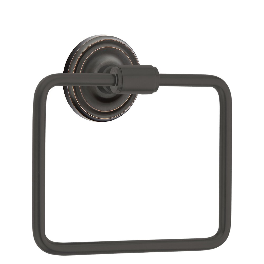 Transitional Brass Towel Ring with Small Regular Rosette in Oil Rubbed Bronze