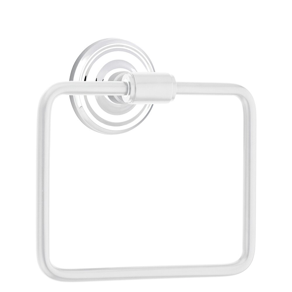 Transitional Brass Towel Ring with Small Regular Rosette in Polished Chrome