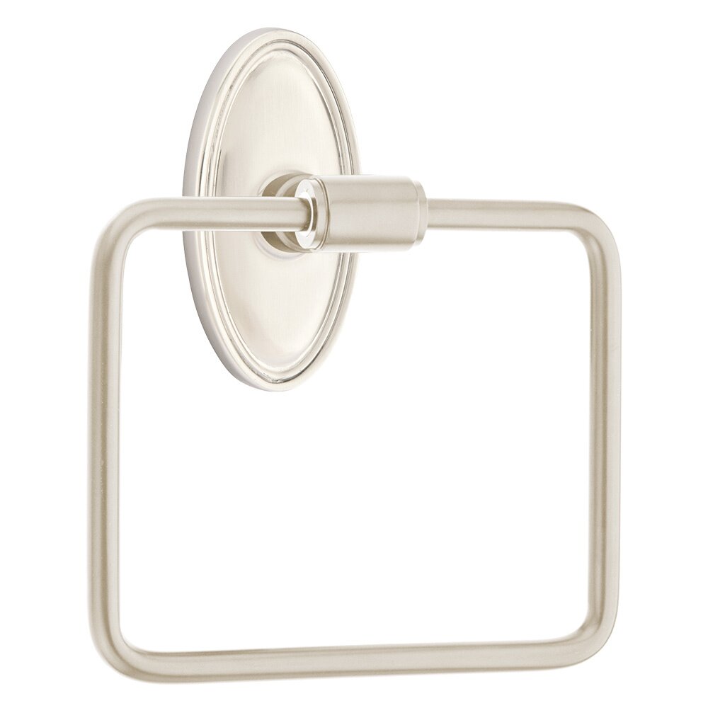 Transitional Brass Towel Ring with Oval Rosette in Satin Nickel