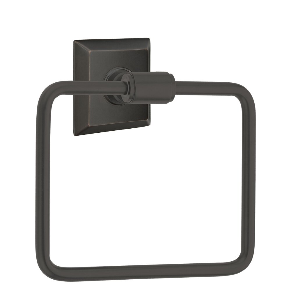 Transitional Brass Towel Ring with Quincy Rosette in Oil Rubbed Bronze