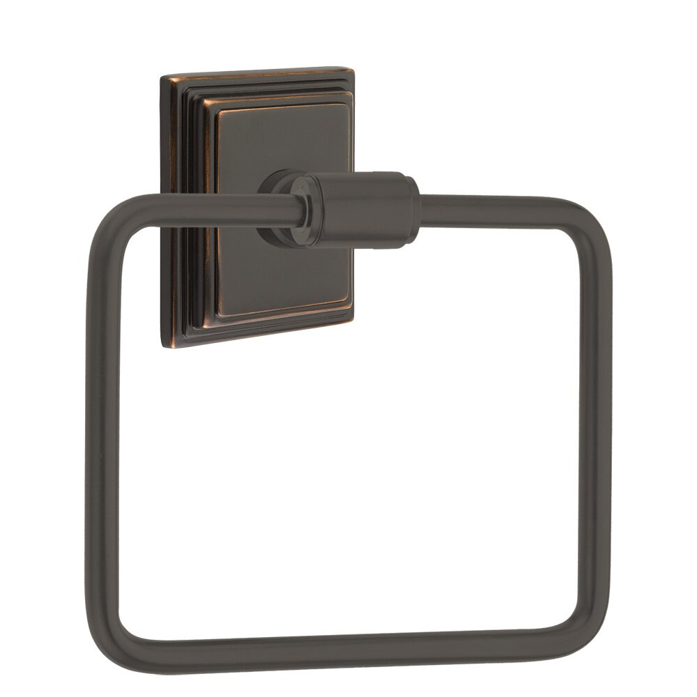 Transitional Brass Towel Ring with Wilshire Rosette in Oil Rubbed Bronze
