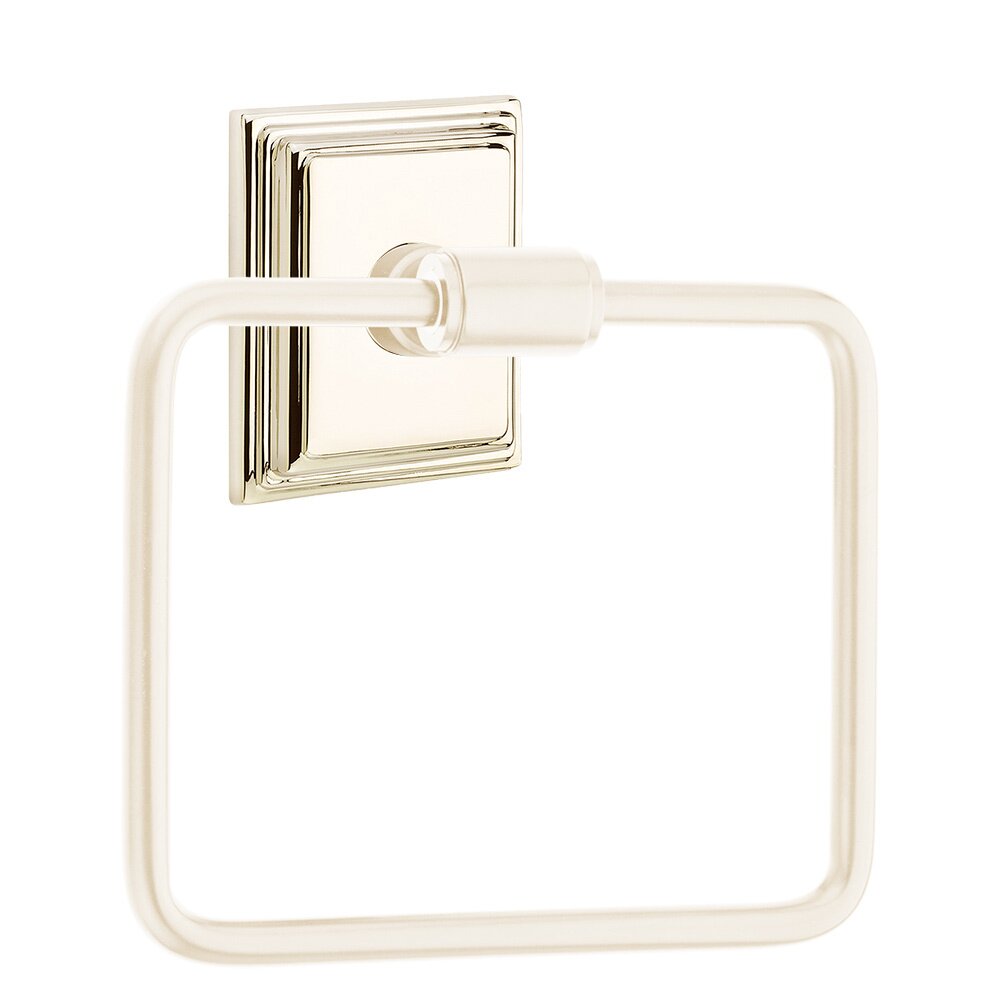 Transitional Brass Towel Ring with Wilshire Rosette in Lifetime Polished Nickel