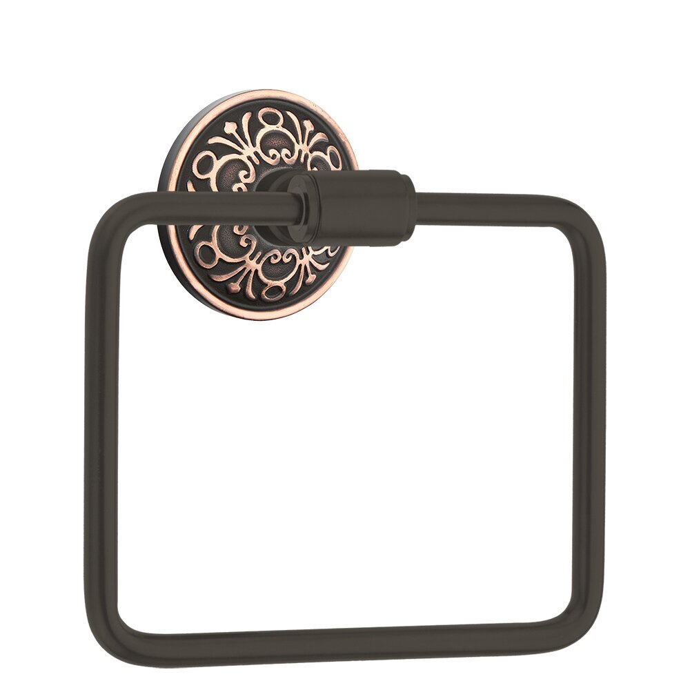 Transitional Brass Towel Ring with Lancaster Rosette in Oil Rubbed Bronze