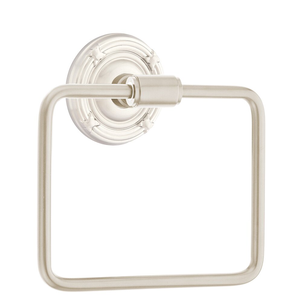 Transitional Brass Towel Ring with Ribbon & Reed Rosette in Satin Nickel