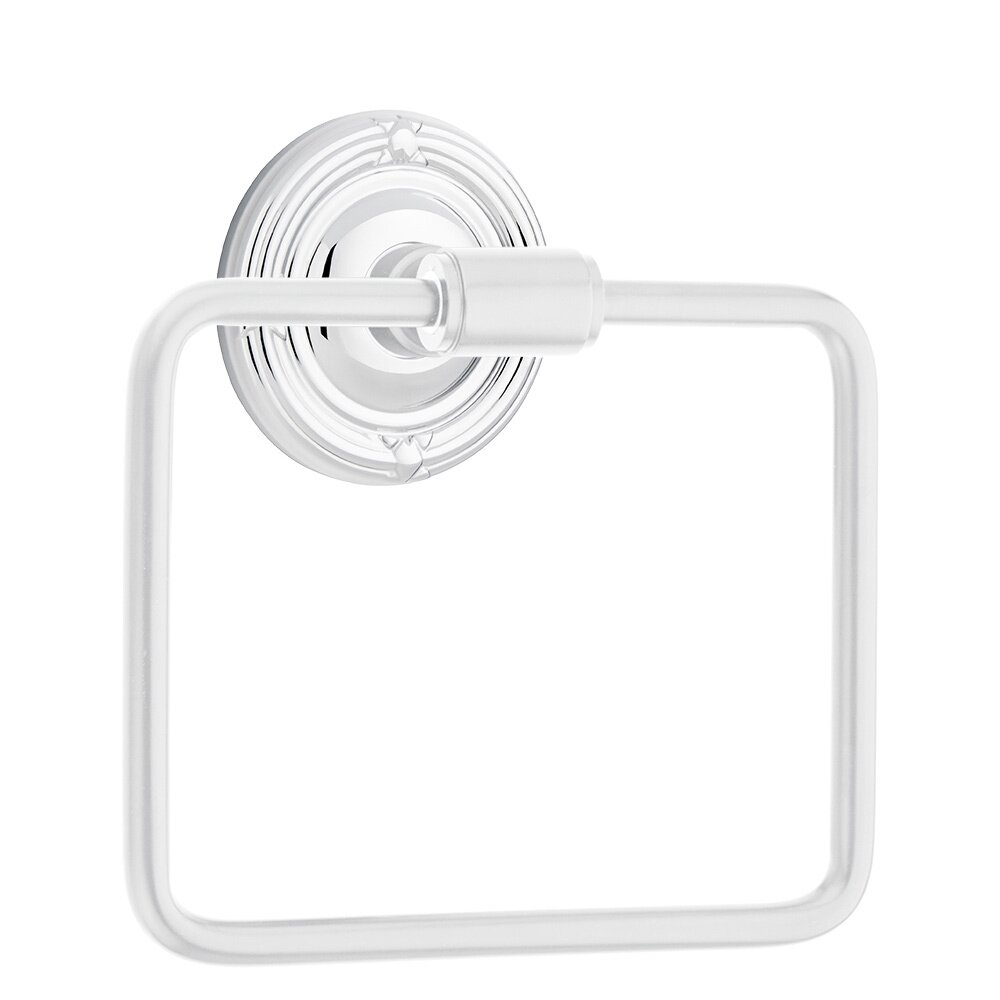 Transitional Brass Towel Ring with Ribbon & Reed Rosette in Polished Chrome