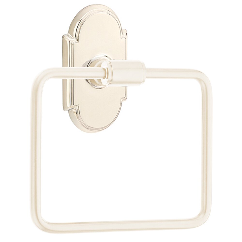 Transitional Brass Towel Ring with #8 Rosette in Lifetime Polished Nickel