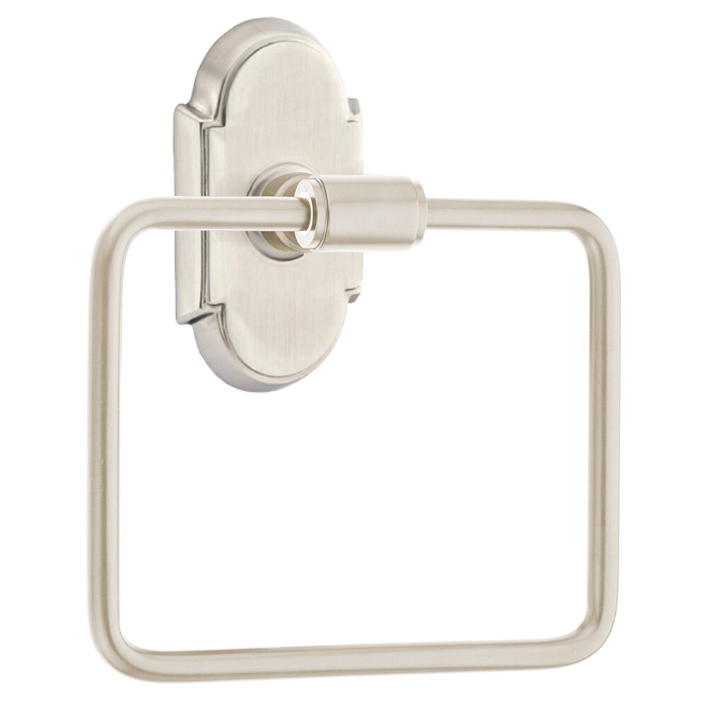 Transitional Brass Towel Ring with #8 Rosette in Satin Nickel