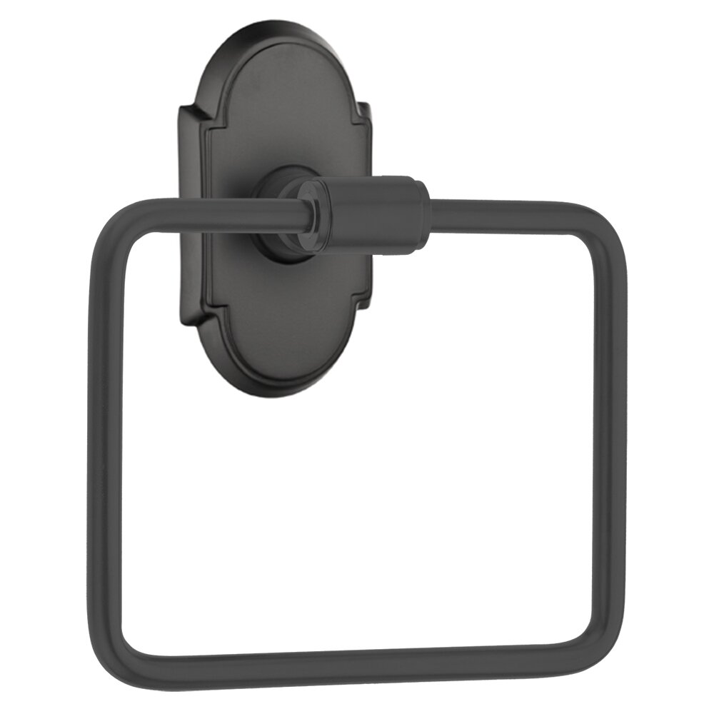 Transitional Brass Towel Ring with #8 Rosette in Flat Black