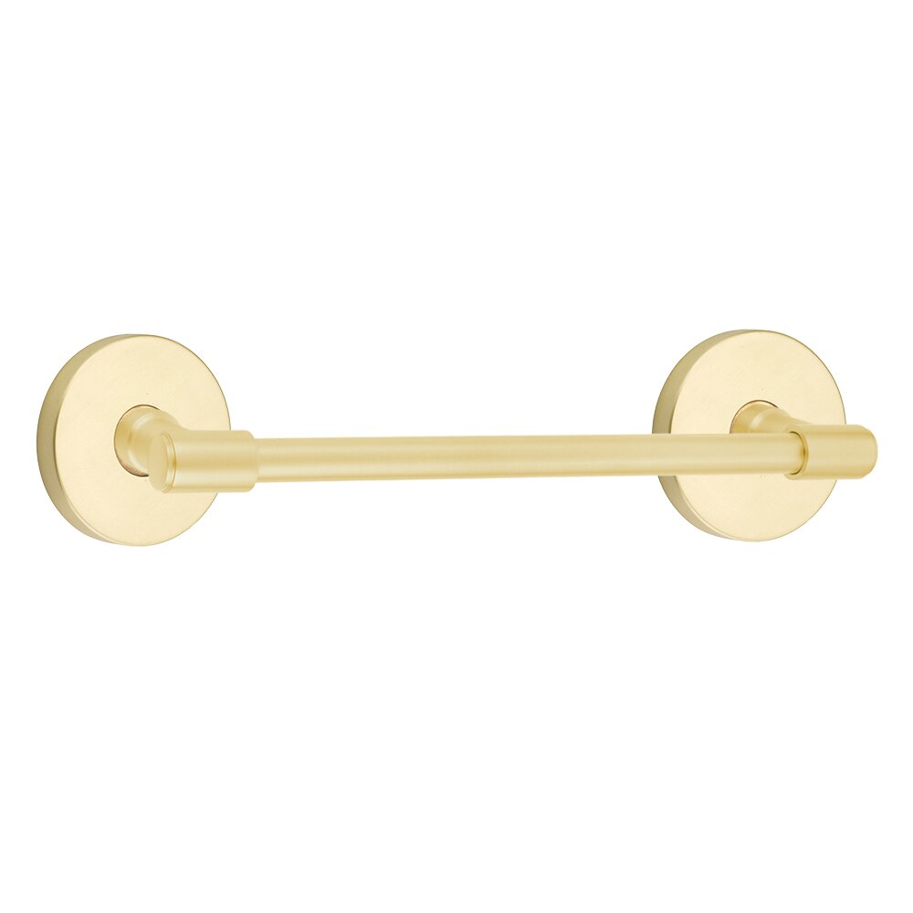 12" Towel Bar with Small Disc Rosette in Satin Brass