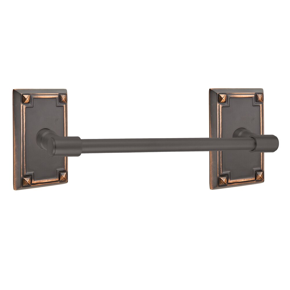 12" Centers Transitional Brass Towel Bar with Arts & Crafts Rectangular Rosette in Oil Rubbed Bronze