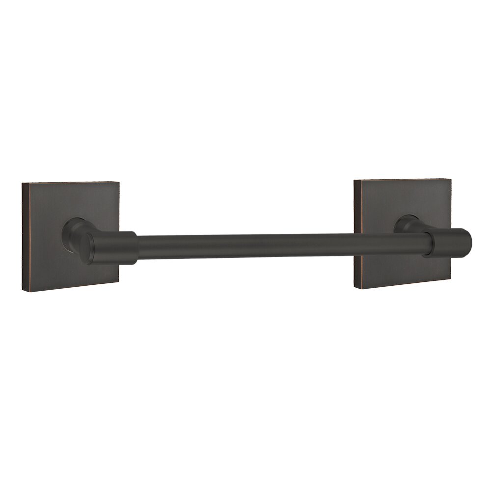 12" Towel Bar with Square Rosette in Oil Rubbed Bronze