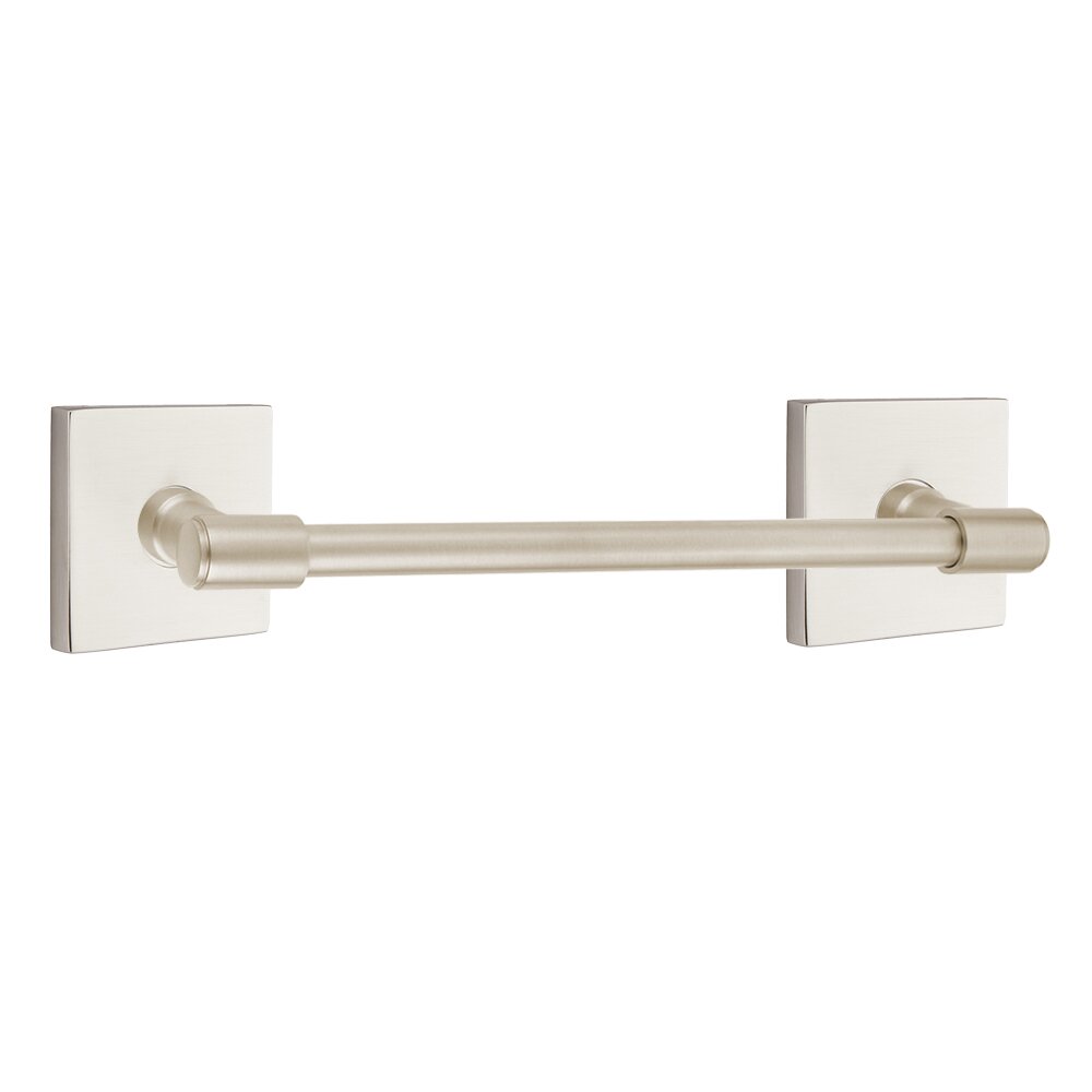 12" Towel Bar with Square Rosette in Satin Nickel