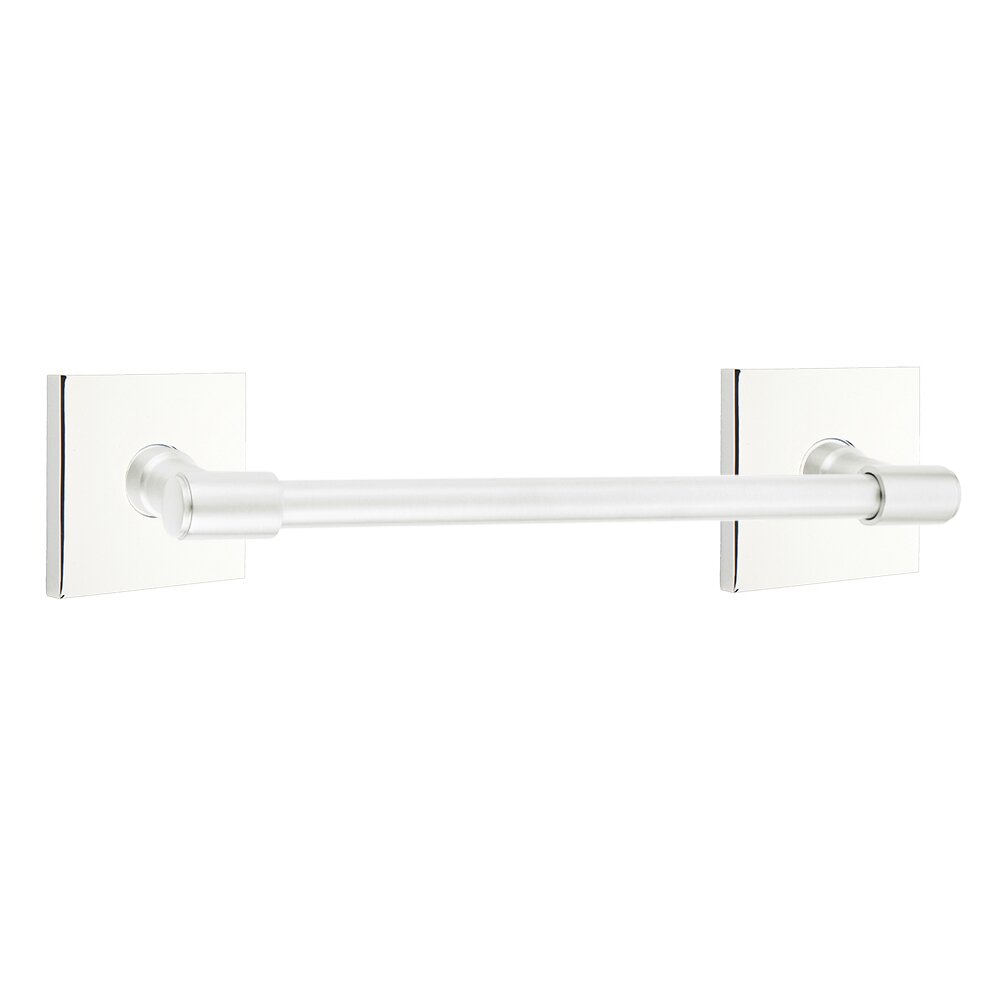 12" Towel Bar with Square Rosette in Polished Chrome
