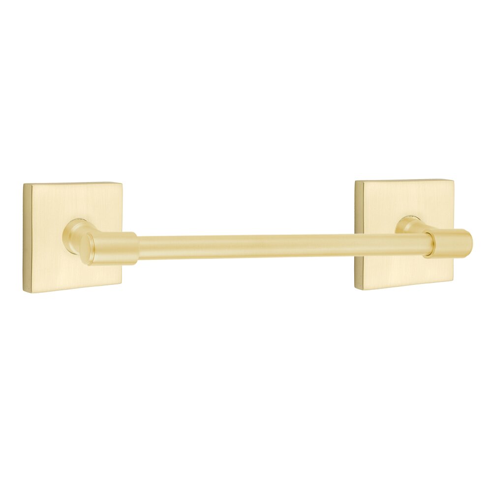 12" Towel Bar with Square Rosette in Satin Brass