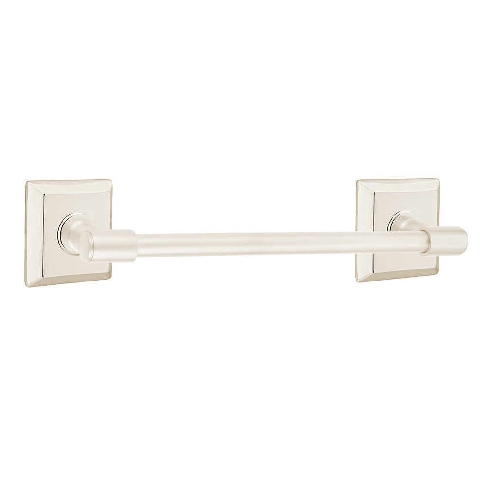 12" Centers Transitional Brass Towel Bar with Quincy Rosette in Lifetime Polished Nickel