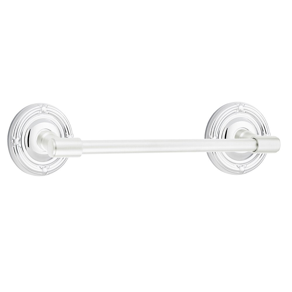 12" Centers Transitional Brass Towel Bar with Ribbon & Reed Rosette in Polished Chrome
